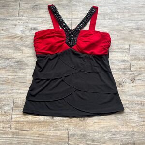 Vintage Halter Top Large Y2K Black Red Vampire Glam 2000s Studio Y